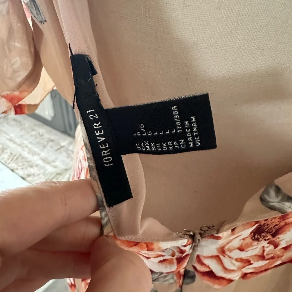 Forever 21 Floral Nude Maxi Neutral Slit Dress Long Cut Out Ruffle Off Shoulder - Picture 8 of 9